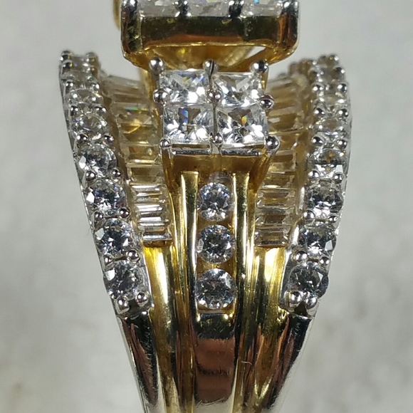 DESIGNER SJ CZ GOLD PLATE STERLING SILVER RING - Picture 3 of 8